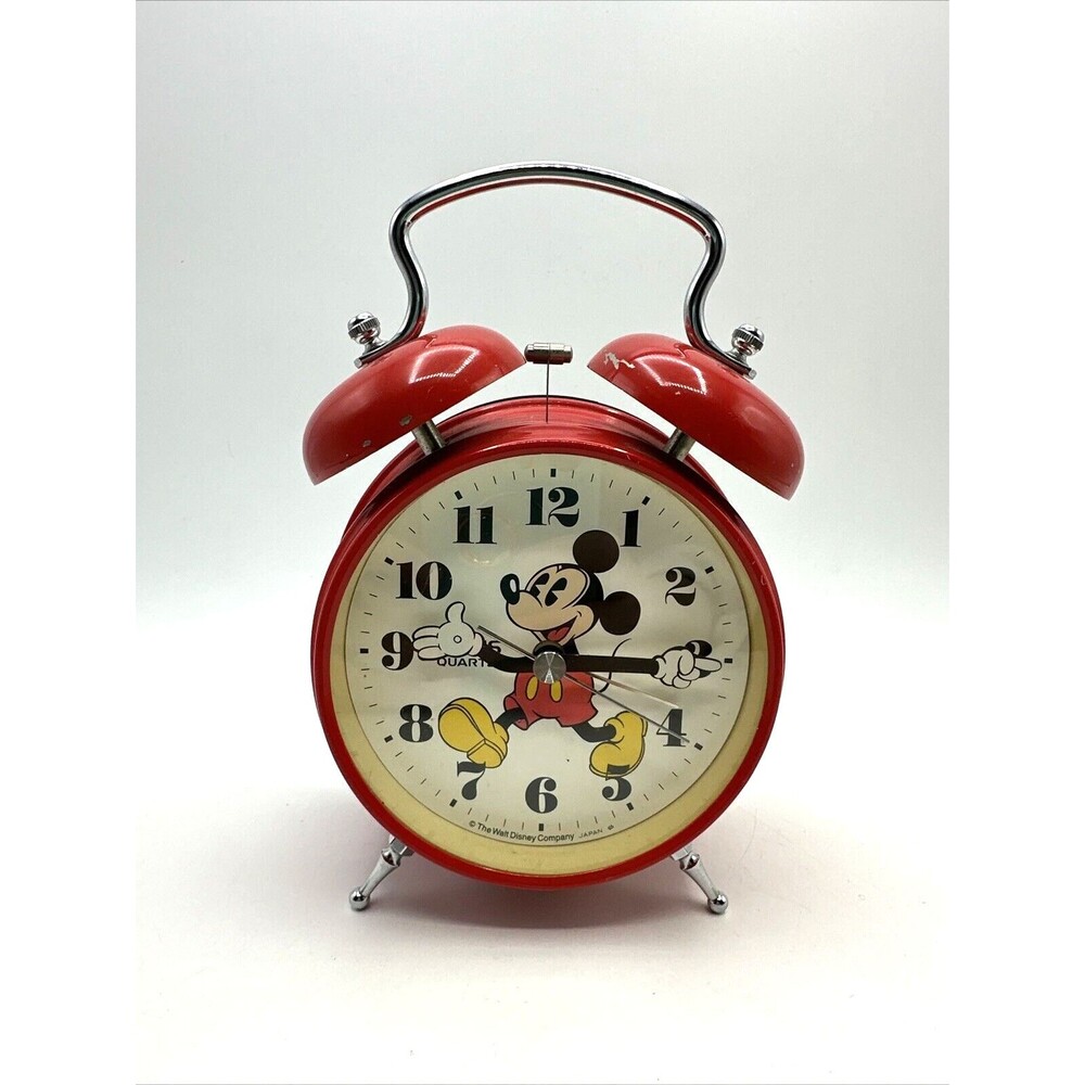 Vintage Mickey Mouse Red Alarm Clock Lorus Quartz Battery Operated-PARTS ONLY